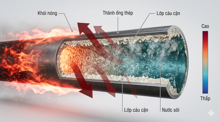 Cáu cặn và hiệu suất lò hơi: số liệu, tổn thất & cách xử lý 1 Cáu cặn và hiệu suất lò hơi