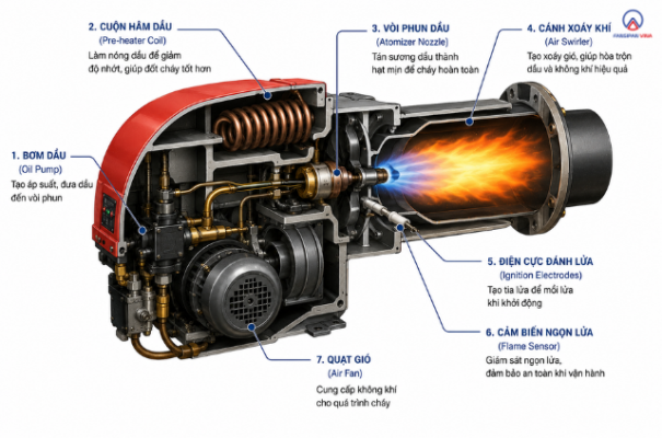 Đầu đốt dầu DO (diesel) và FO: cấu tạo, cách chọn & vận hành cho lò hơi công nghiệp 2 Dau dot dau DO diesel va FO cau tao cach chon van hanh cho lo hoi cong nghiep 1